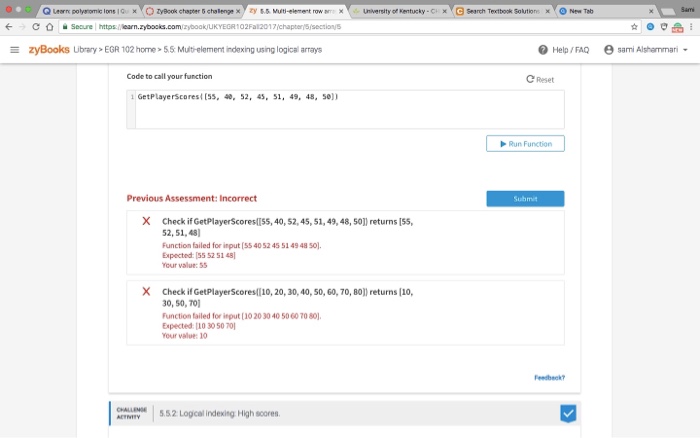 indexing ung logical arrays @Help/ FA.Q sami Alshammari Logical indexing: Player scores