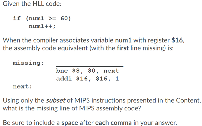 num with register $16, and variable result with register $17, the MIPS