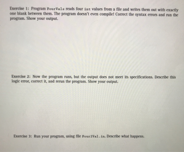 file and writes them to the screen // one value per line