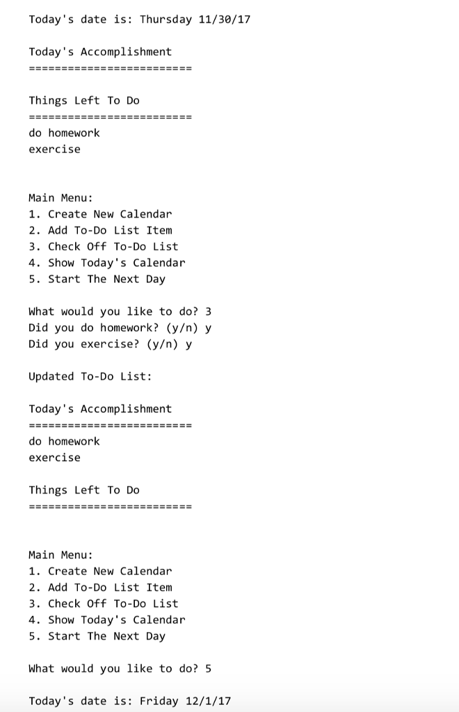 ToDoList class, that will work with the provided main function. Requirements for