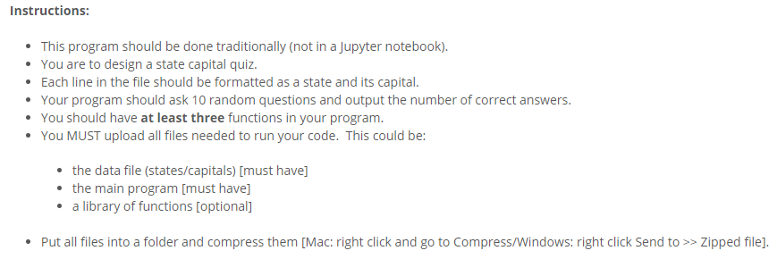  Instructions: This program should be done traditionally (not in a Jupyter