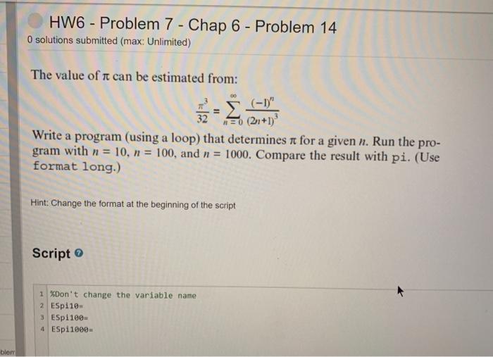 please explain steps and do not change the variable nameMATLAB HW6 -