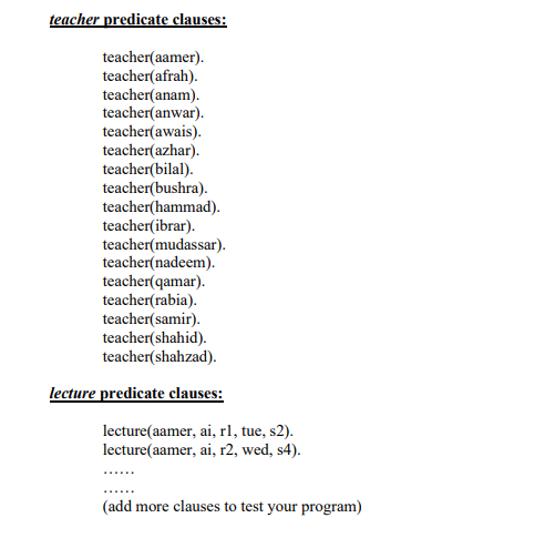to define the timetable: Consider the following simplified timetabling problem: In each