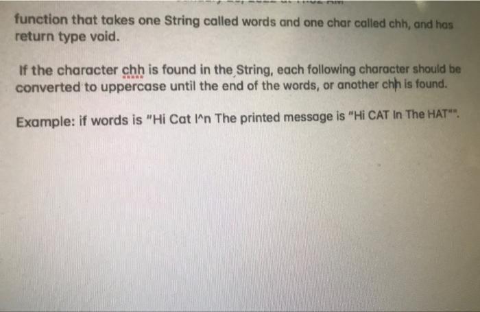 write java function function that takes one String called words and one