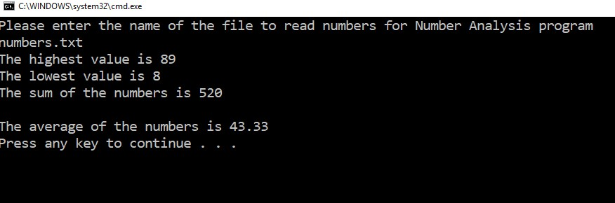 C++ Project 6: Number Analysis Program Concepts tested in this project: Reading