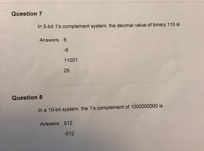  In 5-bit 1's complement system, the decimal value of binary 110