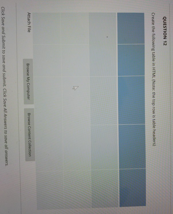  QUESTION 12 Create the following table in HTML (Note: the top
