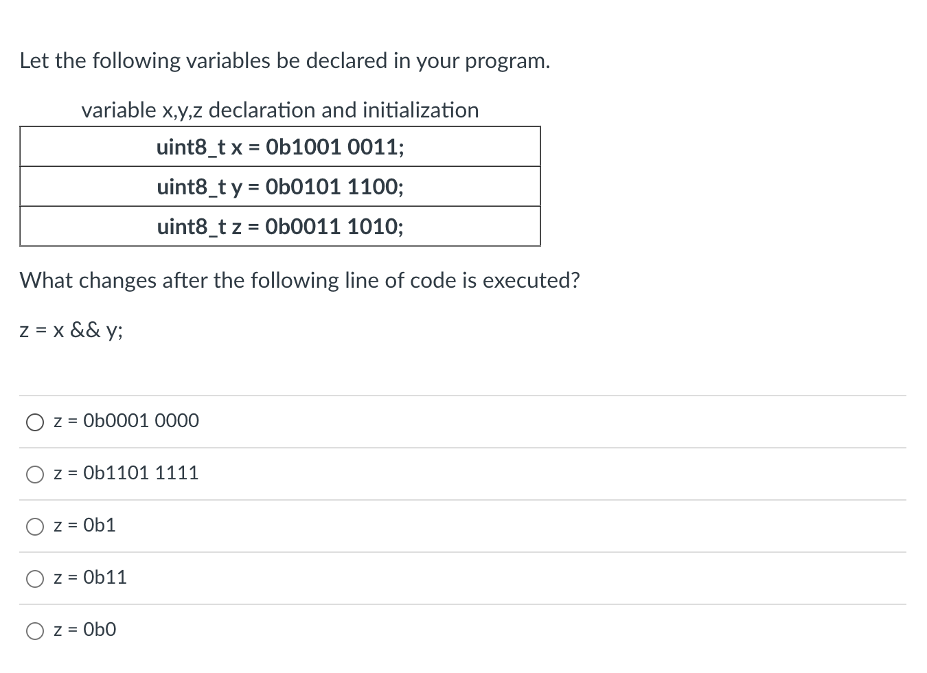  Let the following variables be declared in your program. variable x,y,z