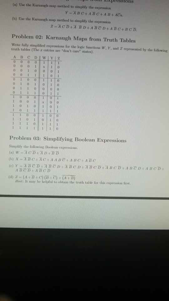 problem #3 sions (a) Use the Karnaugh-map mothod to simplify the