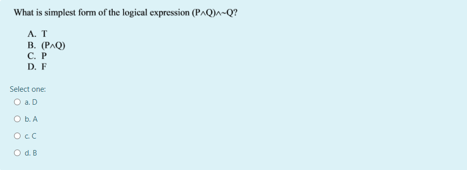 (x>1) Select one: O a. B O b. A O c.D O