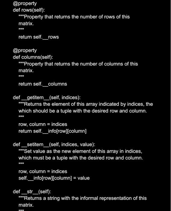class represent a mathematical matrix with a certain number of rows and