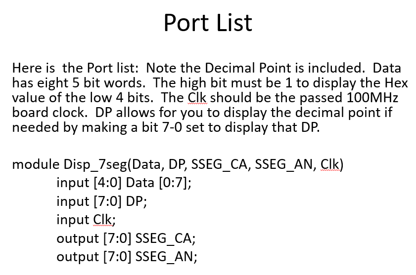 the following module statement and port list and write a module to