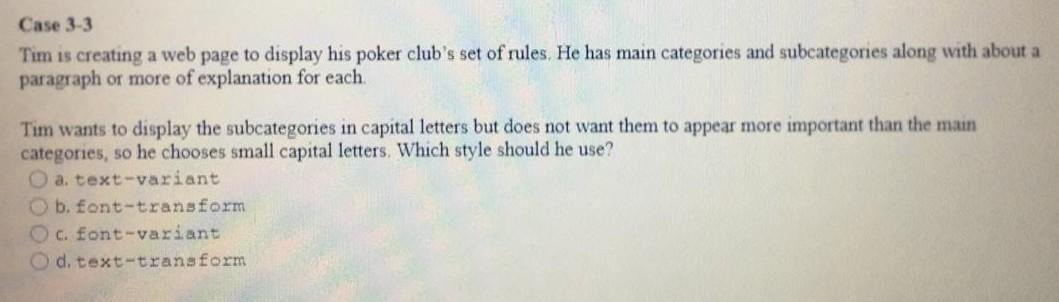 Case 3-3 Tim is creating a web page to display his