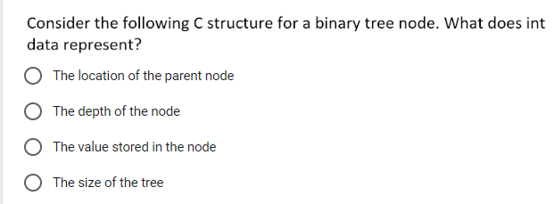  Consider the following C structure for a binary tree node. What