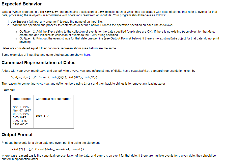 of Date objects, each of which has associated with a set of