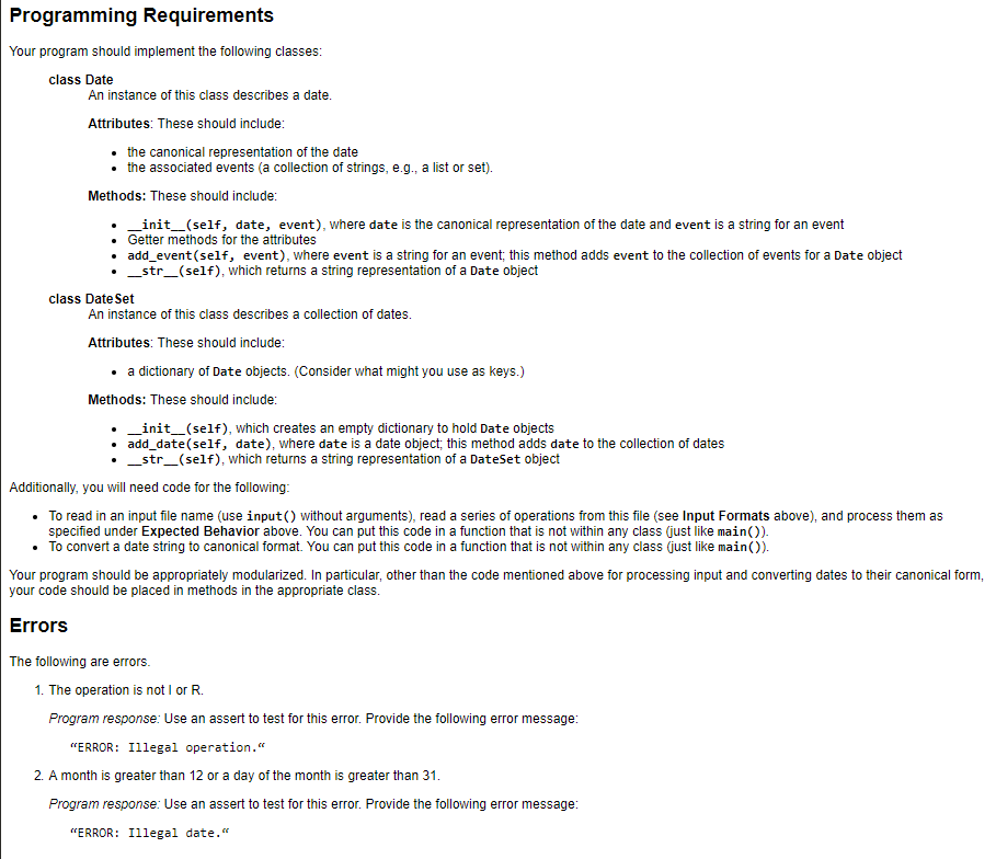 strings that refer to events for that date, processing these objects in
