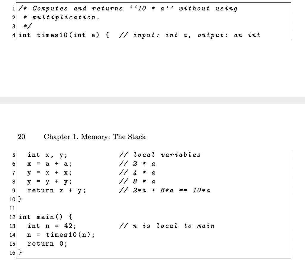  please explain why the function times10 work. 1 2 '* Computes
