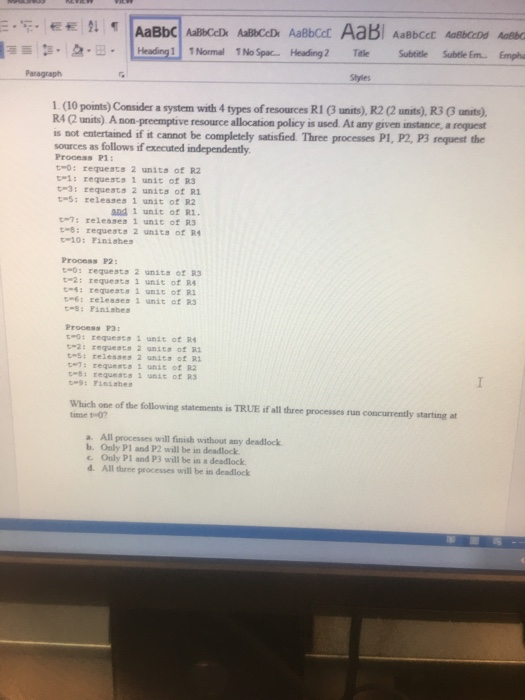  Subtitle Subtle Em. Paragraph Styles 1. (10 points) Consider a system
