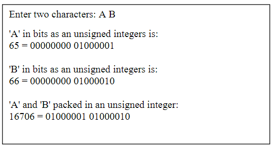 The left-shift operator can be used to pack two character values into