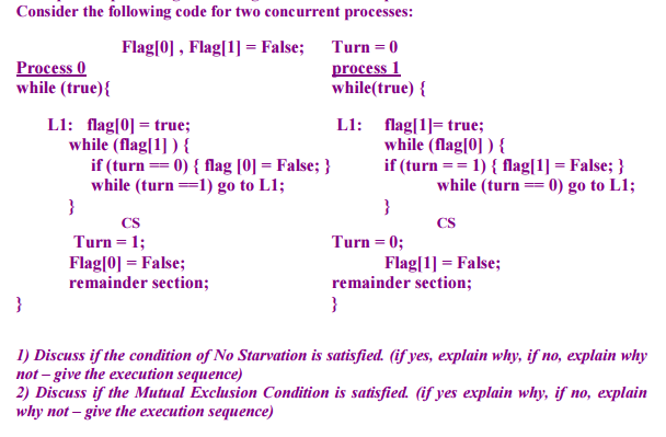  Consider the following code for two concurrent processes: Flag[0], Flag[1] =
