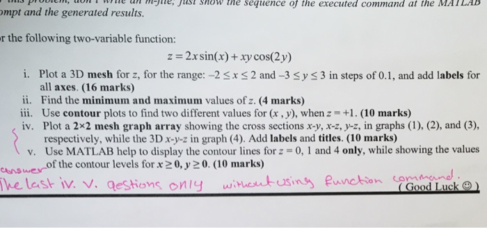  For the following two-variable function: z = 2x sin(x) + xy