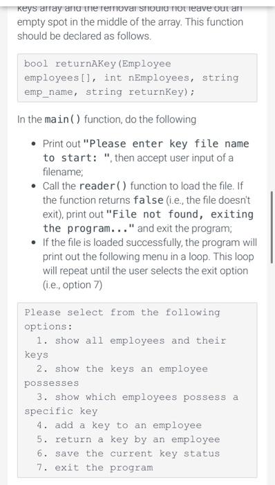 lists of keys; (2) print out the list of keys of a