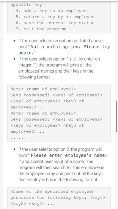 particular employee; (3) print out the employees' names who have a specific