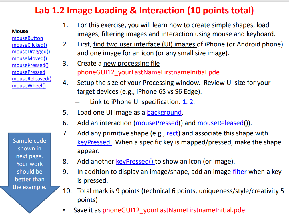  Mouse mouse Button Lab 1.2 Image Loading & Interaction (10 points