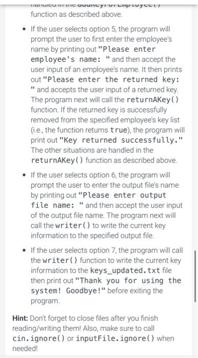 a key by an employee; and (6) save the current key information