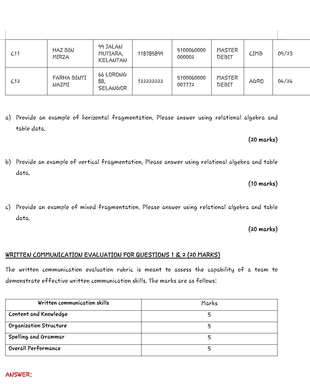 answers or zero marks will be given to all groups with the