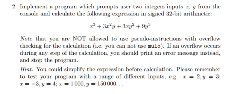 MIPS assembly (using qt spim) 2. Implement a program which prompts user