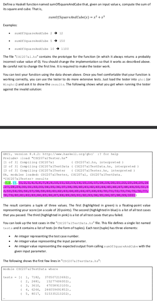 module CSC207a1TestData where tests = [( 1, 7182, 370507213692), ( 2,