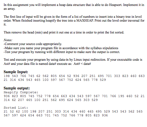 Please code in c++ In this assignment you will implement a heap