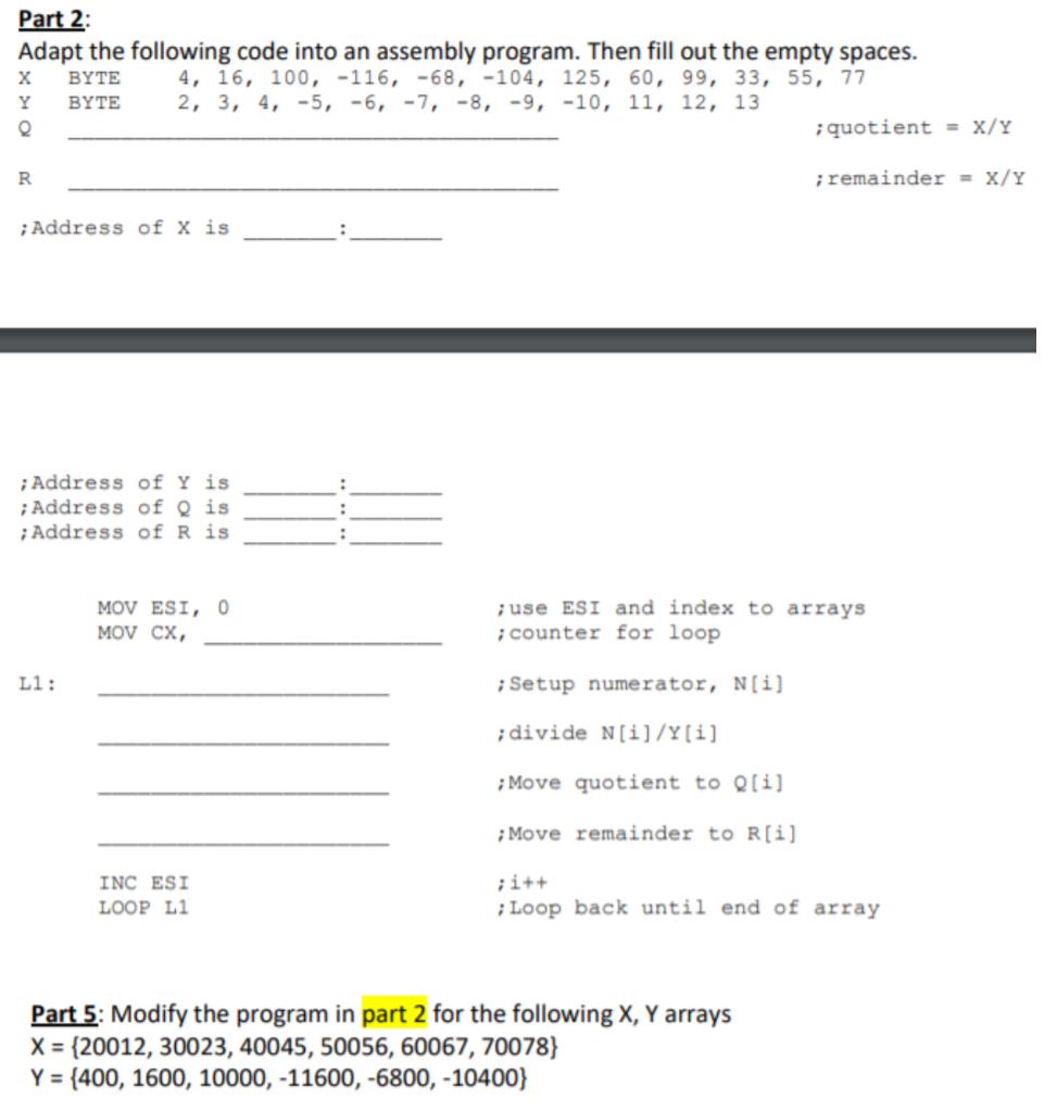 please fill in the code using masm16 assembly language and debug the