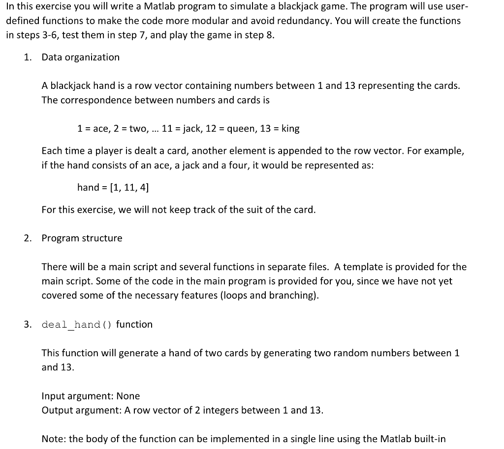  Please calculate in Matlab without using loops/statements In this exercise you