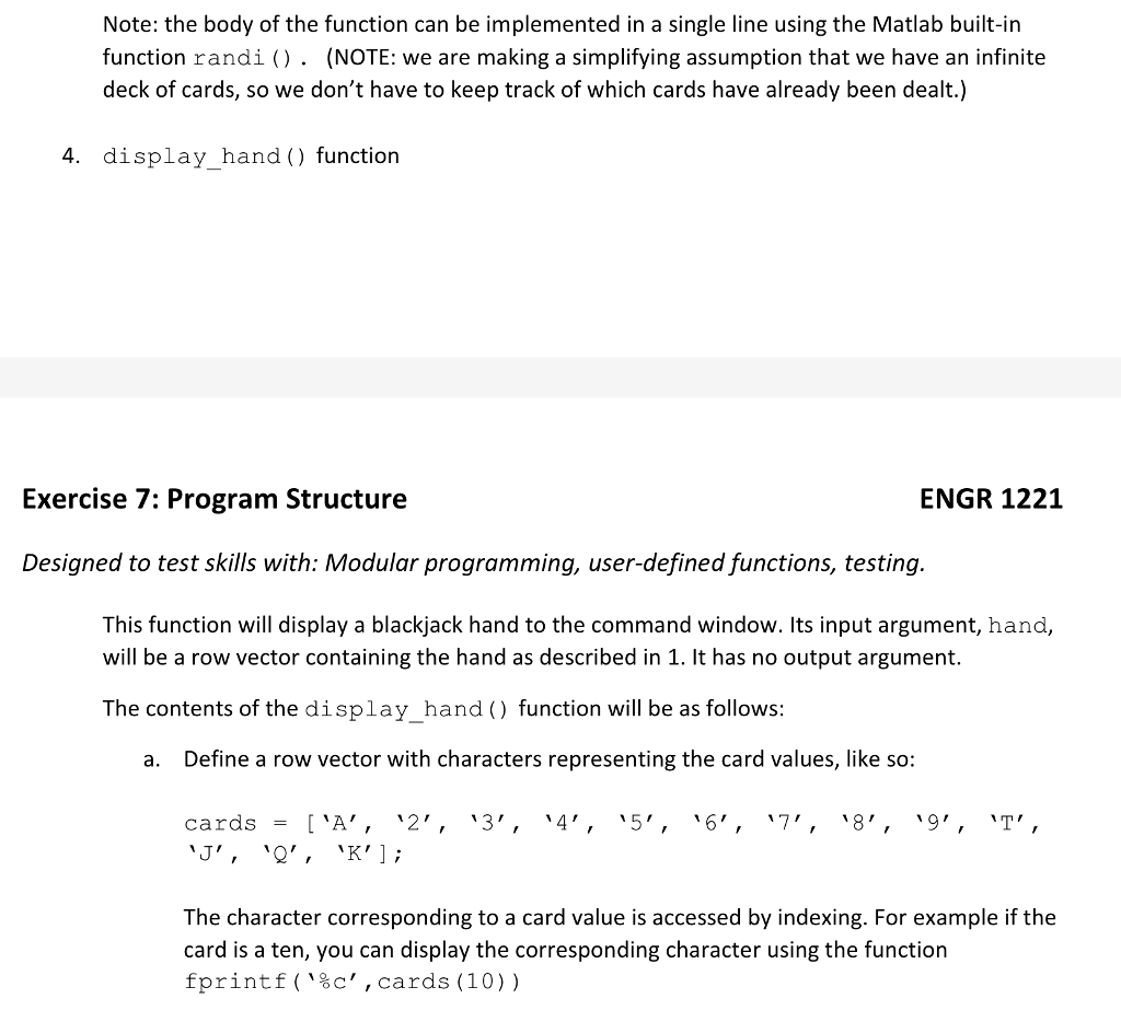 will write a Matlab program to simulate a blackjack game. The program