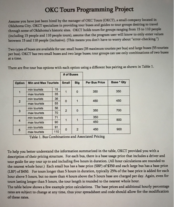  What should my VBA code for Excel be? OKC Tours Programming