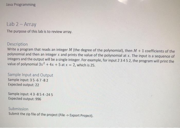  Java Programming Lab 2 - Array The purpose of this lab