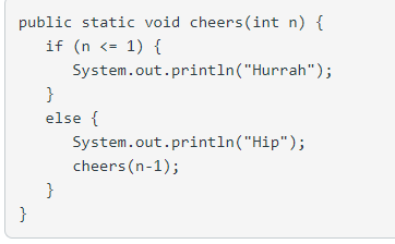  Consider the cheers method given above. What is the maximum number