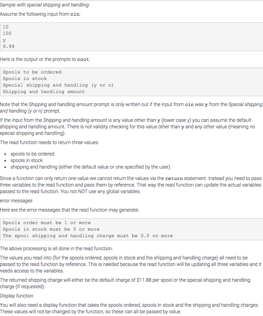 an order This program will be reading in from cin and writing