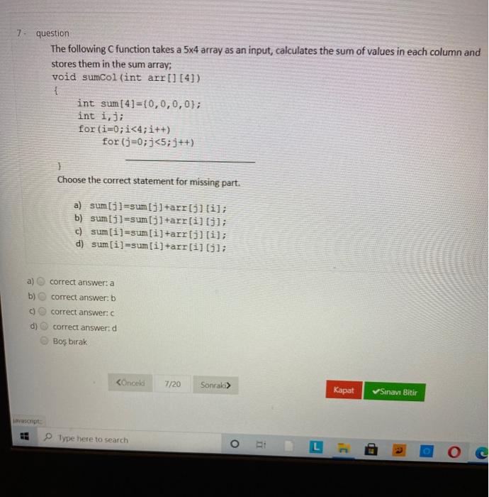  7. question The following function takes a 5x4 array as an