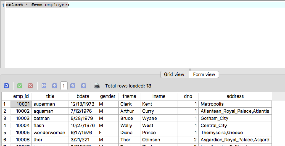DEPARTMENT Columns (4) Ii department manager I dno Indexes Triggers EMPLOYEE Columns