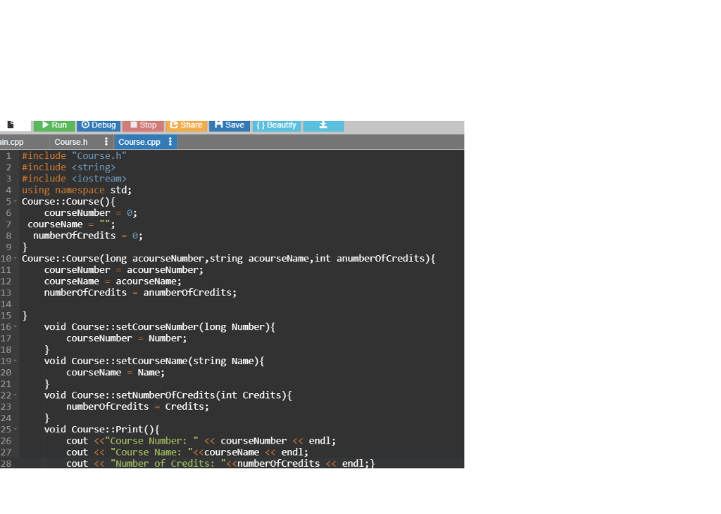 reuse the class Course from lab 4. Recall that a Course class