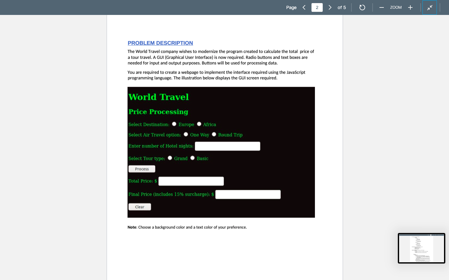 Using Variable Page of 5 ZOOM + PROBLEM DESCRIPTION The World Travel
