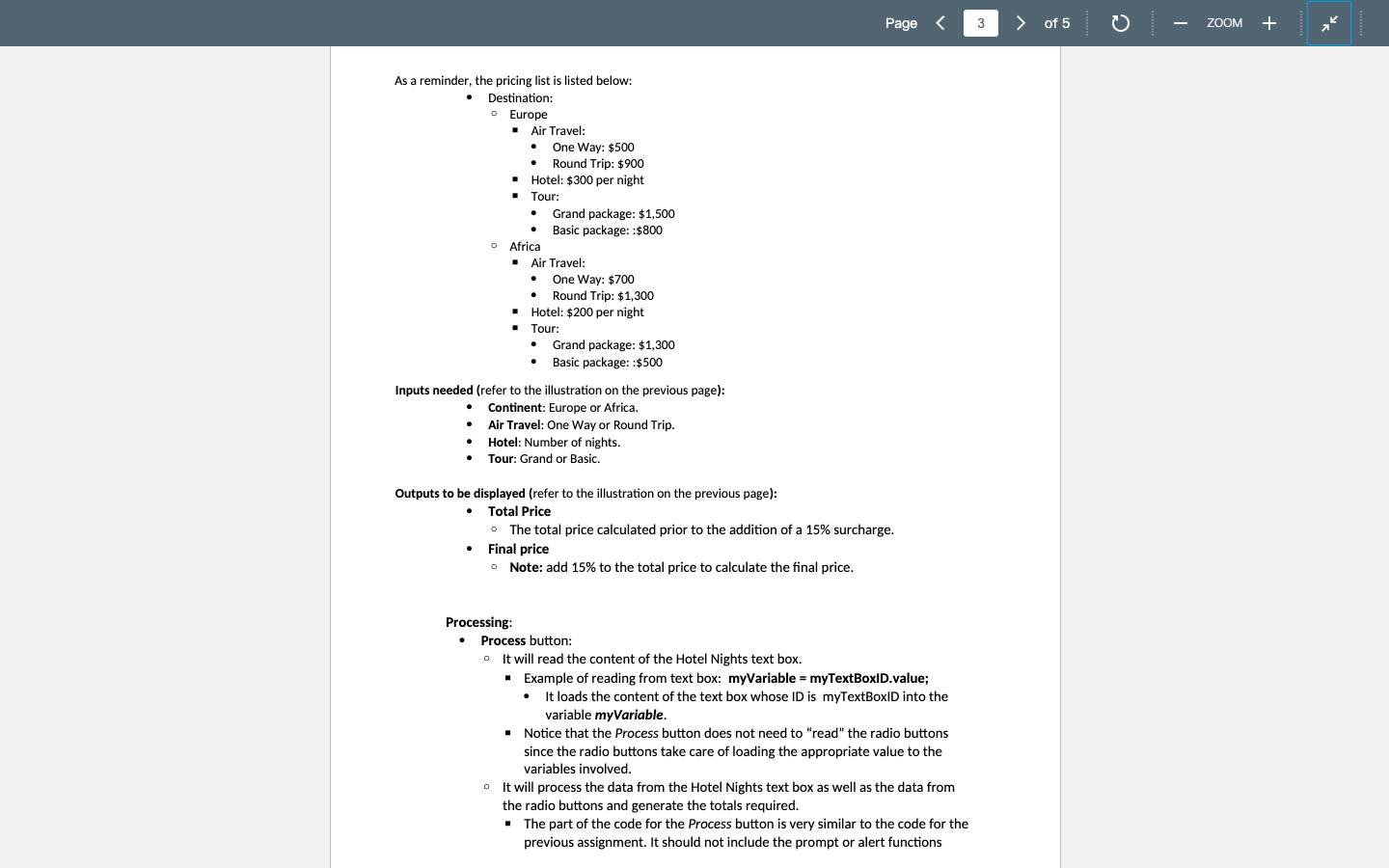 company wishes to modernize the program created to calculate the total price
