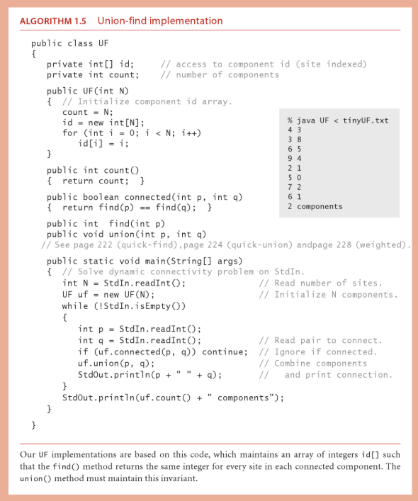 as following, the union-find interface. Also rewrite just the first line of