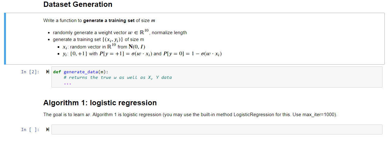 Please provide the python for generating the training set and for logistic