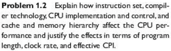 Problem 1.2 Explain how instruction set, compil- er technology, CPU implementation