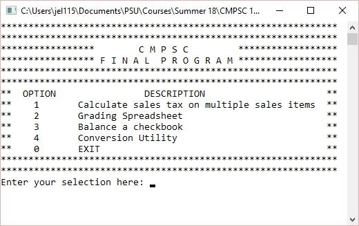 run 4 different programs. This program will be driven by a menu
