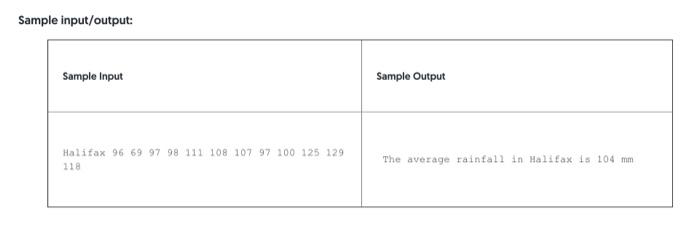 by a set of integers representing the monthly rainfall fin millimeters) that